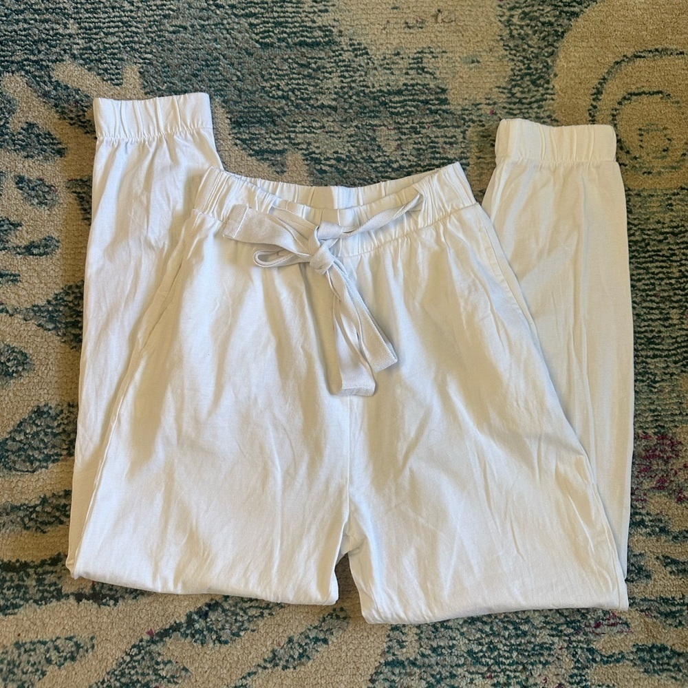 Zara High Waisted White Cotton Cropped Tie Top Joggers